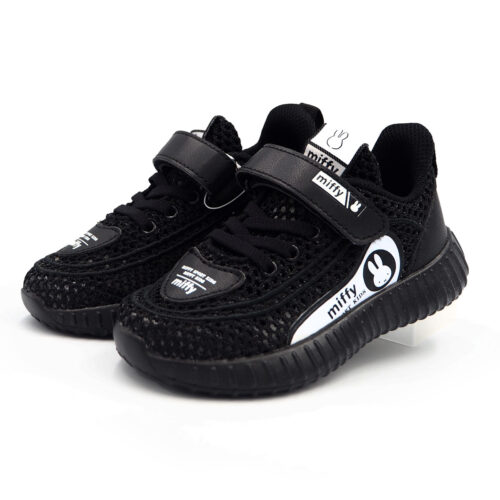Miffy Children’s Athletic Shoe for Boys Girls Running Tennis Shoes Lightweight Breathable Sport Athletic Non-Slip Hook and Loop Walking ShoeB- 62286 - black