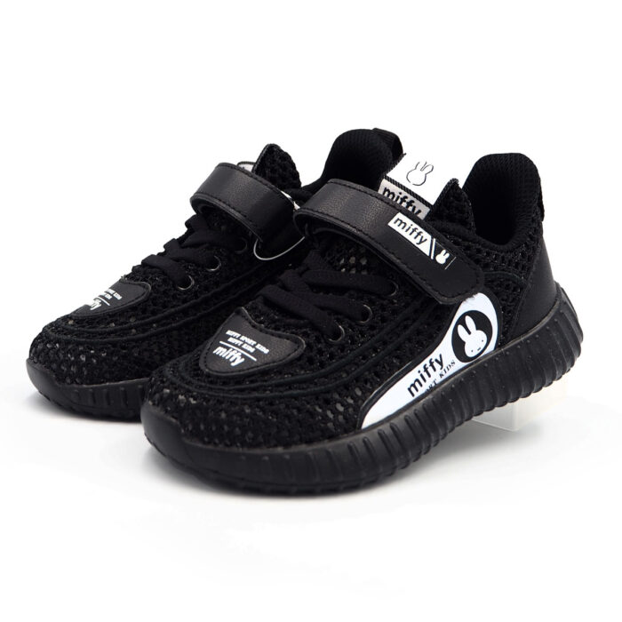 Miffy Children’s Athletic Shoe for Boys Girls Running Tennis Shoes Lightweight Breathable Sport Athletic Non-Slip Hook and Loop Walking ShoeB- 62286 - black