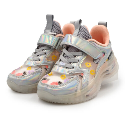 Miffy Silver Shiny Sneakers for Girls (Mesh & Chiffon) Stylish Sneakers for Girls with Easy On/Off  (B - 12056   Silver Shiny)