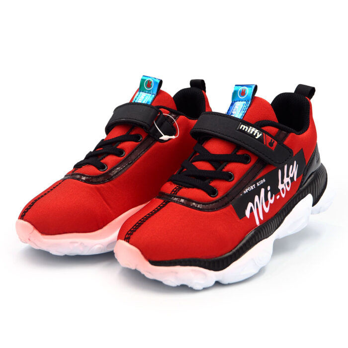 Breathable Unisex Shoes with Hook & Loop -Shcool Shoe - Casial Sneaker for Boys & Girls - Kasut (B - 61217 B red)