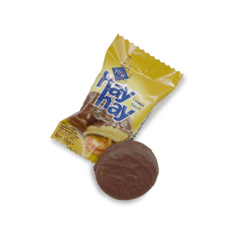 HAY HAY CARAMEL CREAM, COCOA COATED SANDWISH BISCUIT WITH CARAMEL CREAM {12PCS, 24PCS, 48PCS }