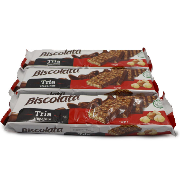BISCOLATA TRIA HAZELNUT, MILK CHOCOLATE WAFERS WITH HAZELNUT CREAM 100G {1PC, 3PCS, 6PCS} - Image 3