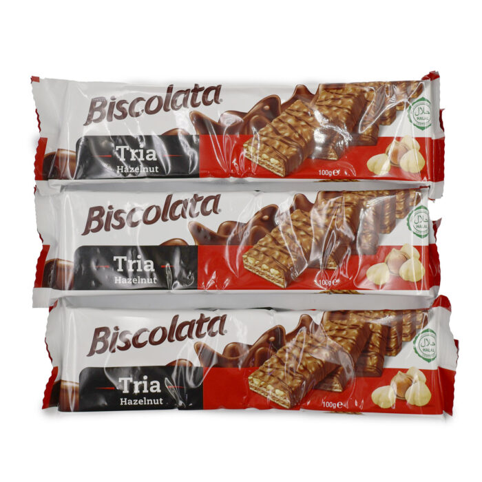 BISCOLATA TRIA HAZELNUT, MILK CHOCOLATE WAFERS WITH HAZELNUT CREAM 100G {1PC, 3PCS, 6PCS} - Image 4
