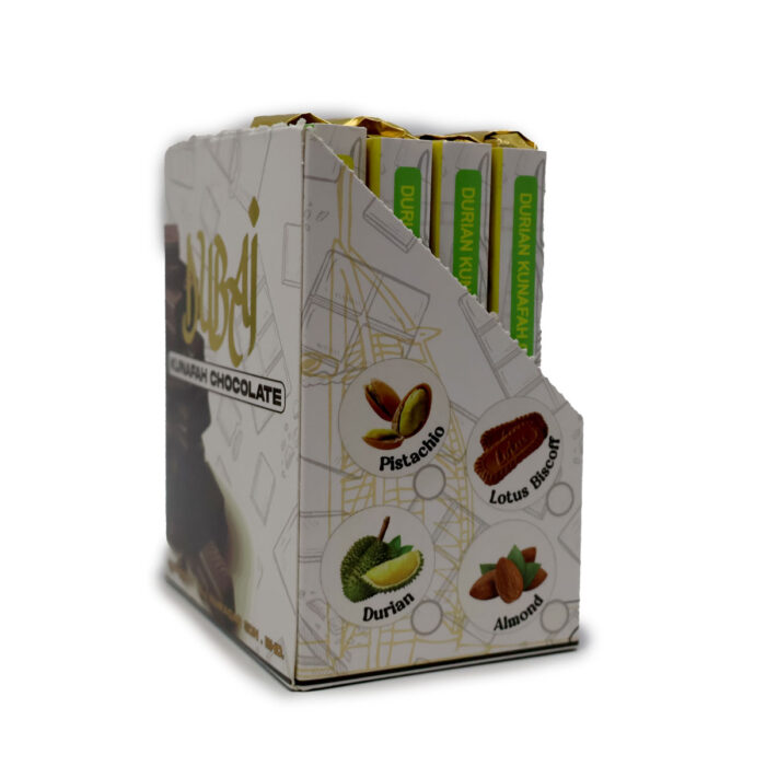 DUBAI KUNAFAH CHOCOLATE 60G {PISTACHIO KUNAFAH, ALMOND KUNAFAH WHITE CHOCOLATE, LOTUS KUNAFAH WHITE CHOCOLATE, DURIAN KUNAFAH} BY ALTAJ - Image 4