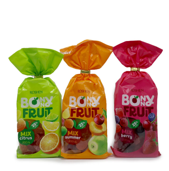 BONNY FRUIT ROSHEN MIX SUMMER/MIX CITRUS/MIX BERRY JELLY CANDY 200G , 25% FRUIT JUICE